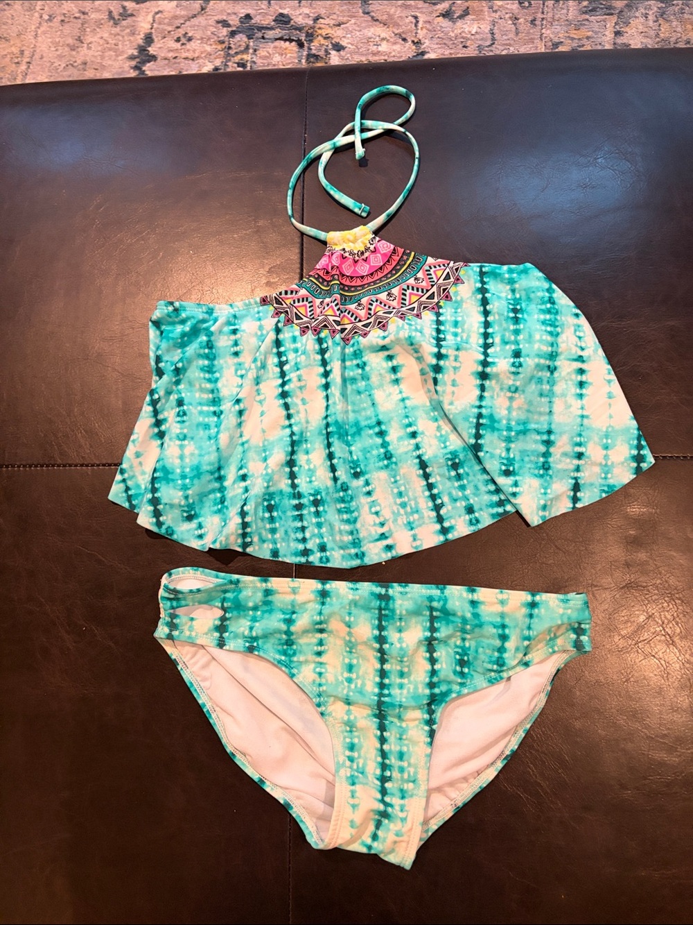 Gossip Girl Turquoise Tie-Dye Bikini with Pink Tag Accent